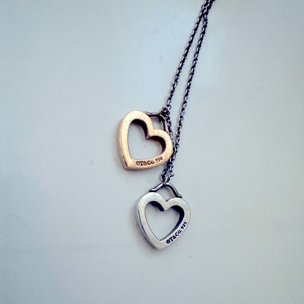 Tiffany & Co Double Heart Necklace & Chain 18k Rose Gold 925 Sterling Silver